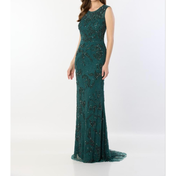 Montage by Mon Cheri M2239 Jewel Neck Keyhole Back Spruce Dress Sz. L (SAMPLE) - Picture 6 of 7